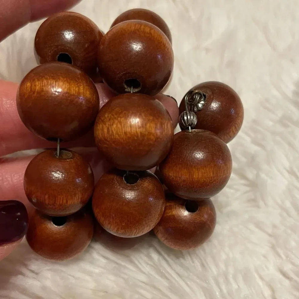 Vintage Large Jumbo Chunky Wood Balls Expandable Wrap Bracelet Retro 60’s 70’s